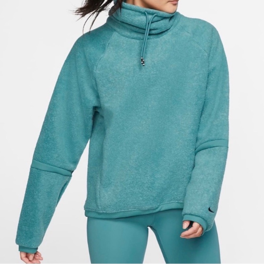 Nike Therma Funnel Cowl Neck Fleece Sweatshirt Size S Teal Blue